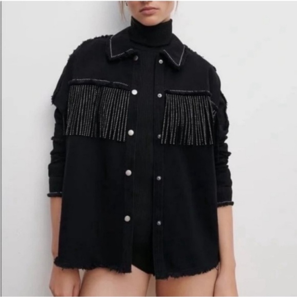 Zara Denim Fringe Jacket